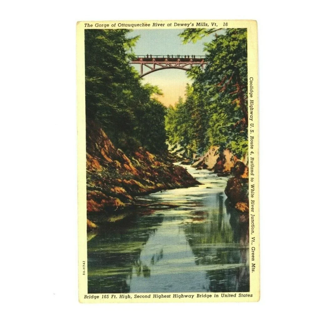 Vintage Postcard Gorge Of Ottauquechee River Deweys Mills Vermont Travel USA‎
